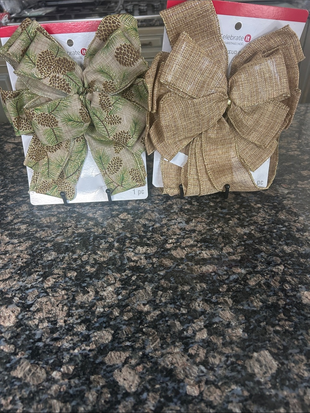 CELEBRATE IT 21" TREE BOW BURLAP & PINE CONES LOT OF 2 NWT